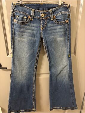 True Religion Vintage Flare Medium Blue Jeans with Contrast Stitching